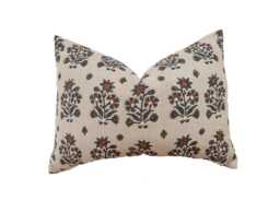 Gray & Rusty Floral Block Print Linen Lumbar Pillow Cover. 12x20, 14x20 - thumbnail 1