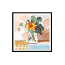Flower Vase Print, Orange Flower Painting, Bright, Modern Print Wall Art Flowers, Nature, Original Art, Square - thumbnail 3