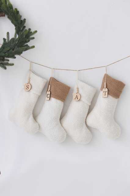 White Christmas Stocking, Personalized Linen Scandinavian Christmas, Neutral Family Stockings, Farmhouse - image 1