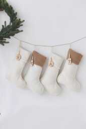 White Christmas Stocking, Personalized Linen Scandinavian Christmas, Neutral Family Stockings, Farmhouse - thumbnail 1