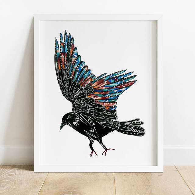 Crow Spirit Art Print, Colorful Wings, Bird Illustration - image 1