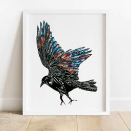 Crow Spirit Art Print, Colorful Wings, Bird Illustration - thumbnail 1