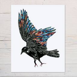 Crow Spirit Art Print, Colorful Wings, Bird Illustration - thumbnail 3