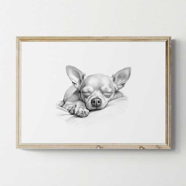 Sleeping Chihuahua Print, Dog Vintage Sketch, Farmhouse Decor, Gifts - image 1