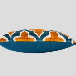 Silk Velvet Ikat Pillow Cover - Blue Mustard Covers - thumbnail 3