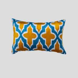 Silk Velvet Ikat Pillow Cover - Blue Mustard Covers - thumbnail 2