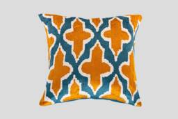 Silk Velvet Ikat Pillow Cover - Blue Mustard Covers - thumbnail 1