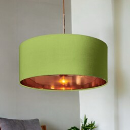 New High Quality Luxury Sage Green 11 Cotton Fabric Lamp Shade Pendant Light Drum Shape With Metallic Linings - thumbnail 3