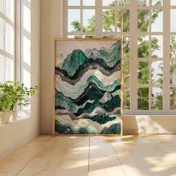 Abstract Mountain Landscape Poster, Green & Black Marble Art Print, Modern Nature Wall Art, Geometric Design, Poster - thumbnail 3