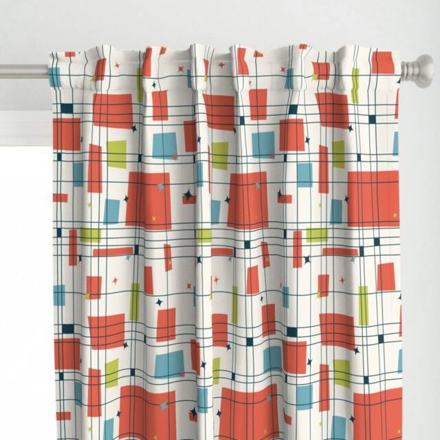 Retro Curtain Panel - Mid Century Modern Geometric Coral Atomic Squares Custom Take 5 18In - Shrimp By Studiofibonacci - image 1