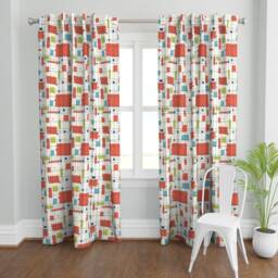 Retro Curtain Panel - Mid Century Modern Geometric Coral Atomic Squares Custom Take 5 18In - Shrimp By Studiofibonacci - thumbnail 2
