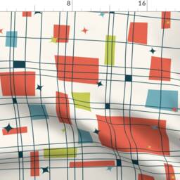 Retro Curtain Panel - Mid Century Modern Geometric Coral Atomic Squares Custom Take 5 18In - Shrimp By Studiofibonacci - thumbnail 4