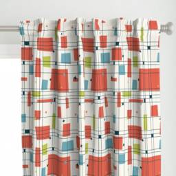 Retro Curtain Panel - Mid Century Modern Geometric Coral Atomic Squares Custom Take 5 18In - Shrimp By Studiofibonacci - thumbnail 1