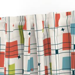 Retro Curtain Panel - Mid Century Modern Geometric Coral Atomic Squares Custom Take 5 18In - Shrimp By Studiofibonacci - thumbnail 3