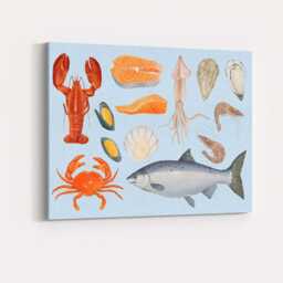 Watercolour Seafood Collection Fish Shellfish Illustration Canvas Wall Art Print Decor Picture Ready To Hang - thumbnail 4