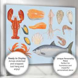 Watercolour Seafood Collection Fish Shellfish Illustration Canvas Wall Art Print Decor Picture Ready To Hang - thumbnail 3