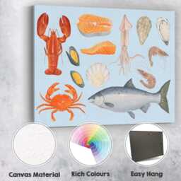 Watercolour Seafood Collection Fish Shellfish Illustration Canvas Wall Art Print Decor Picture Ready To Hang - thumbnail 2