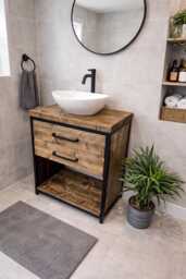 Vanity Unit With Drawers - Handmade Industrial Bathroom Storage Rustic Wooden UK