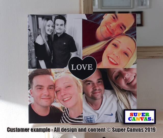 Couple Love Heart 4 Picture Photo Framed Canvas Print Personalised Handmade Husband Wife Boyfriend Girlfriend Partner Valentines Day Gift - image 1