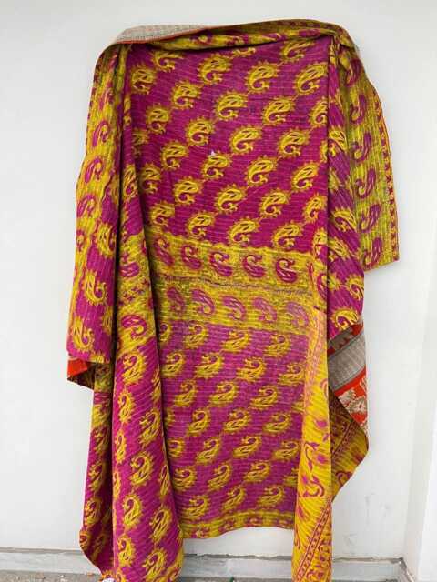 Unique Patchwork Kantha Quilt Reversible Block Print Cotton Handmade Blanket - image 1