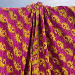 Unique Patchwork Kantha Quilt Reversible Block Print Cotton Handmade Blanket - thumbnail 2