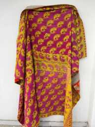 Unique Patchwork Kantha Quilt Reversible Block Print Cotton Handmade Blanket - thumbnail 1