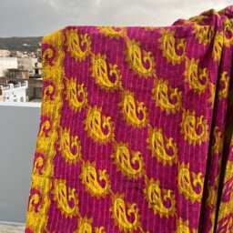 Unique Patchwork Kantha Quilt Reversible Block Print Cotton Handmade Blanket - thumbnail 3