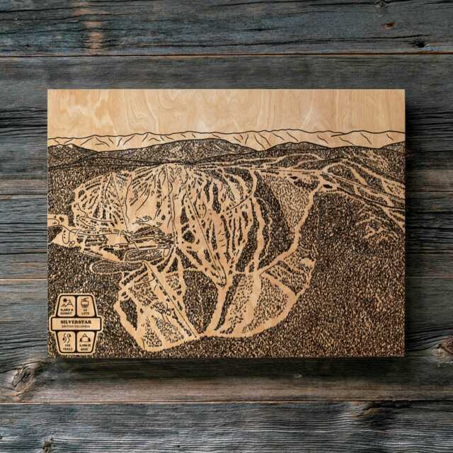 Silver Star British Columbia Canada Ski Trail Map - Engraved Wood Wall Art, Winter Cabin Decor, Snowboard Mountain Poster, Family Gift - image 1