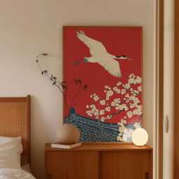 Japanese Crane Poster, Red Wall Art, Asian Bird Print - thumbnail 2