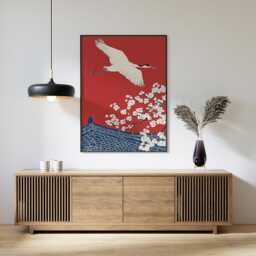 Japanese Crane Poster, Red Wall Art, Asian Bird Print - thumbnail 3