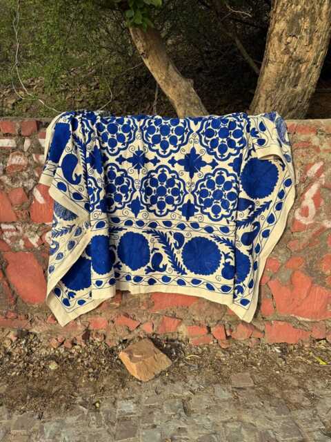 Boho Suzani Throw Quilt - Handcrafted Embroidered Textile Unique Home Decor - image 1