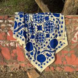 Boho Suzani Throw Quilt - Handcrafted Embroidered Textile Unique Home Decor - thumbnail 3