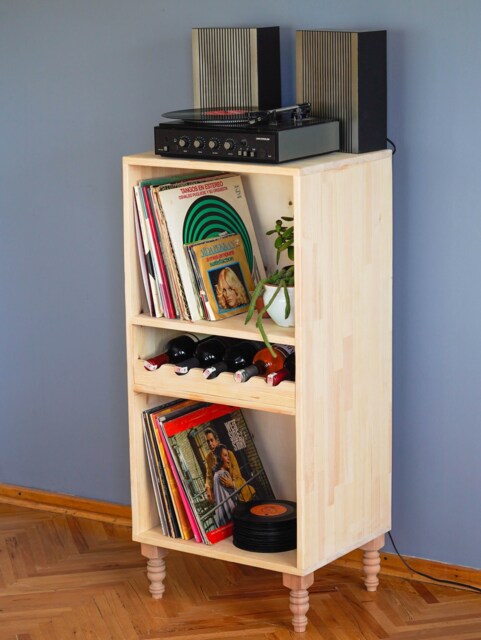 Turntable Stand With Vinyl Record Storage & Wine Bottle Hold, Collection Cabinet For Book, Journal, Comic Beverages Cupboard, Men Gift - image 1