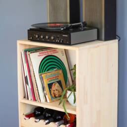 Turntable Stand With Vinyl Record Storage & Wine Bottle Hold, Collection Cabinet For Book, Journal, Comic Beverages Cupboard, Men Gift - thumbnail 3
