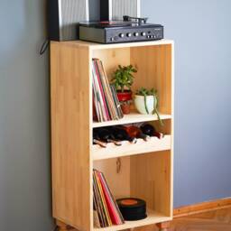 Turntable Stand With Vinyl Record Storage & Wine Bottle Hold, Collection Cabinet For Book, Journal, Comic Beverages Cupboard, Men Gift - thumbnail 2