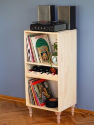 Turntable Stand With Vinyl Record Storage & Wine Bottle Hold, Collection Cabinet For Book, Journal, Comic Beverages Cupboard, Men Gift - thumbnail 1