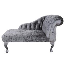 Handmade Crushed Velvet Chaise Longue Shimmer Steel Grey, Buttoned Accent Chair - thumbnail 2