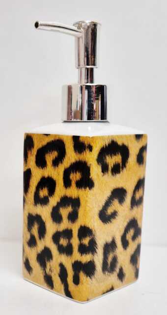 Leopard Brown Soap Dispenser Porcelain 200Ml 7Oz Animal Print Liquid Pump Hand Decorated UK - image 1