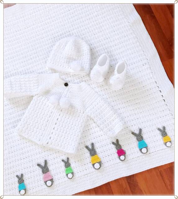 Crochet Baby Gift Set, Bunny Blanket, Afghan Crochet, Knit Clothes, Knitwear, Newborn Sweater Sets, Booties - image 1