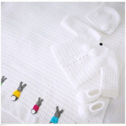 Crochet Baby Gift Set, Bunny Blanket, Afghan Crochet, Knit Clothes, Knitwear, Newborn Sweater Sets, Booties - thumbnail 2