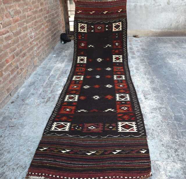 Southwestern Traditional Flat Weave Aisle Decor Runner Rug, Handmade Long Tribal Multicolor Rug - 3.3x11.6 Ft - image 1