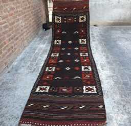 Southwestern Traditional Flat Weave Aisle Decor Runner Rug, Handmade Long Tribal Multicolor Rug - 3.3x11.6 Ft