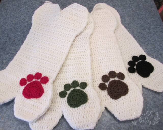 Crocheted Dog Christmas Stocking, Bone Shape, Custom Paw Print - image 1