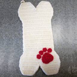 Crocheted Dog Christmas Stocking, Bone Shape, Custom Paw Print - thumbnail 2