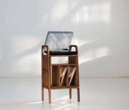 Minimalist Vinyl Record Storage, Handmade Furniture, Media Console, Walnut Bookshelf, Book Shelf, Scandinavian Bookcase - thumbnail 1