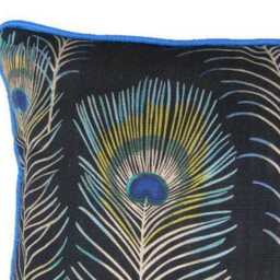 Sanderson Themis, Turquoise Blue, Gold & Black Peacock Feathers Linen Mix Cushion Cover, Throw Pillow Home Decor - thumbnail 3