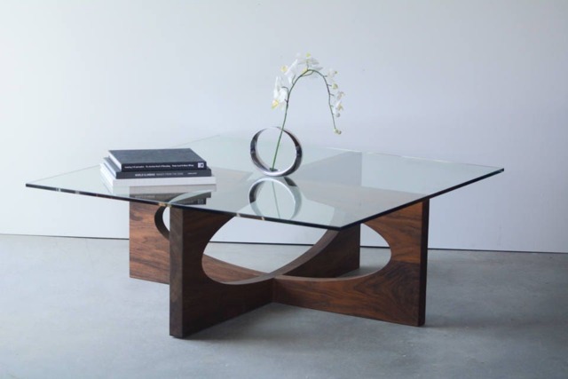 Walnut Mid-Century Modern Coffee Table With Glass Top - image 1