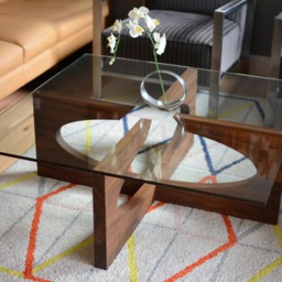 Walnut Mid-Century Modern Coffee Table With Glass Top - thumbnail 4