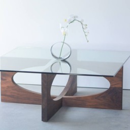 Walnut Mid-Century Modern Coffee Table With Glass Top - thumbnail 3