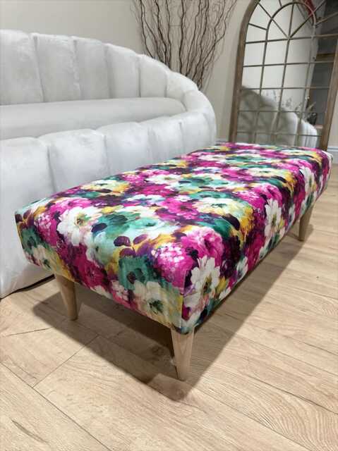 Premium Belle Floral Printed Footstool Window Bay Seat Pouffe Coffee Table. Handmade Chesterfield Traditional Footrest Made in UK - image 1